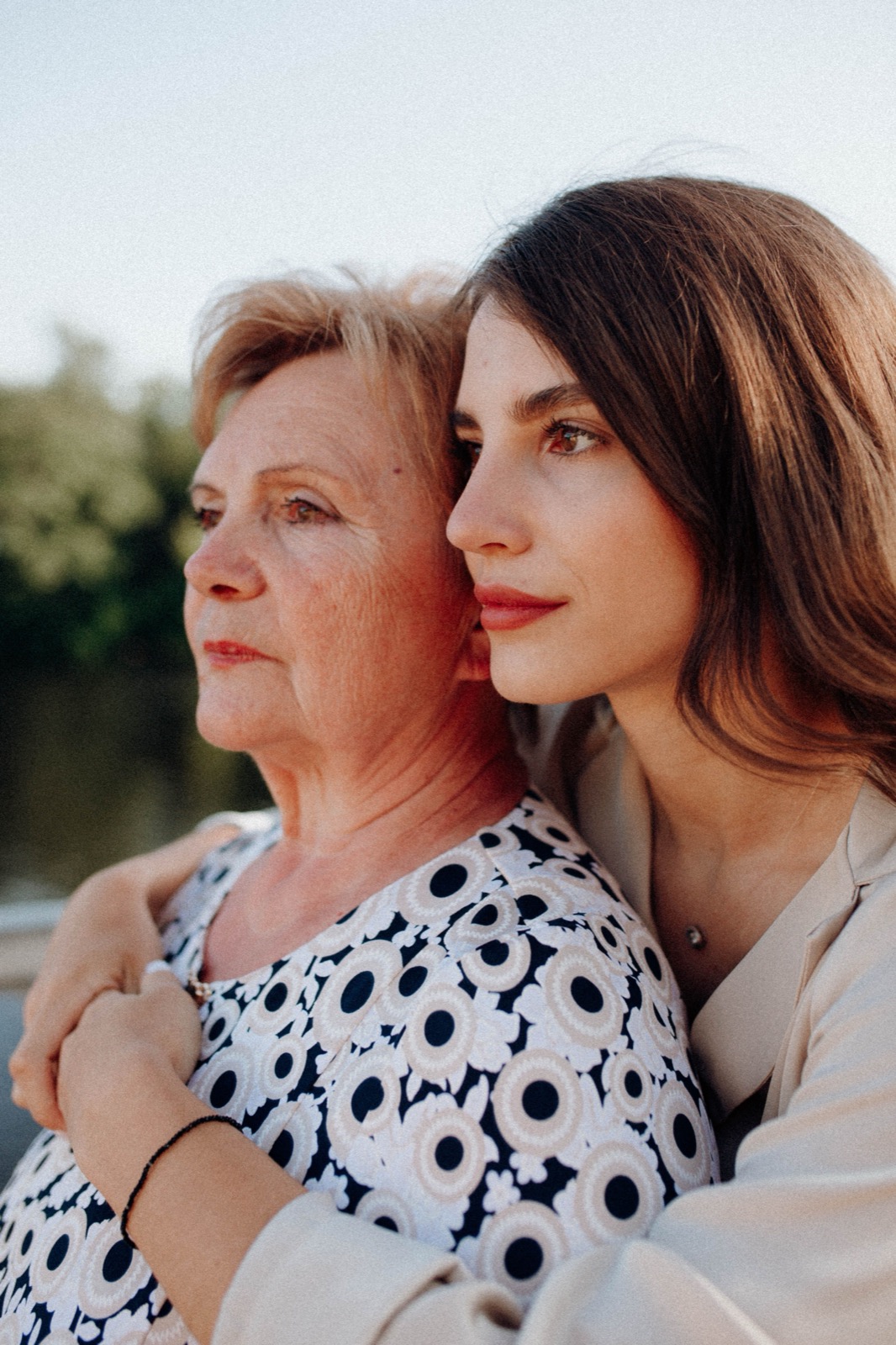 Mother and daughter hugging